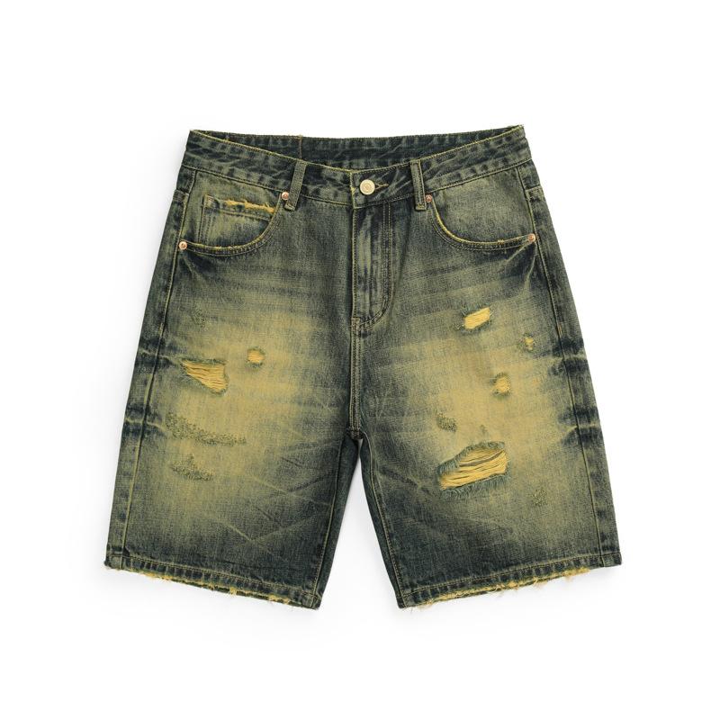 

Летние Новые Ретро Старые Рваные Джинсовые Шорты Мужские Свободные Прямые Брюки Пятиточки 40