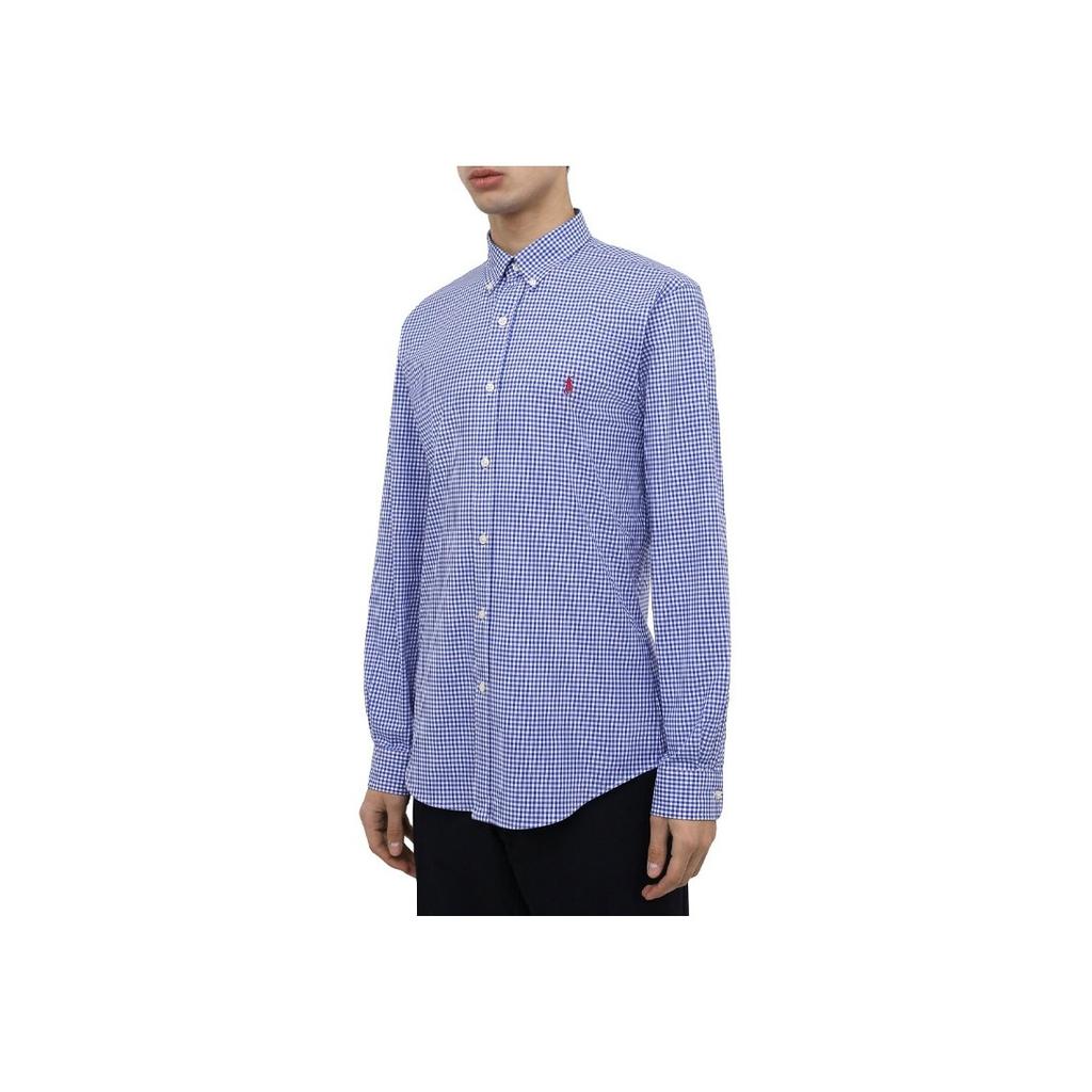 Polo Ralph Lauren FW22 Logo Embroidered Plaid Single-Breasted Long Sleeve Shirt Men Shirts Purple Blue 7108598824-656
