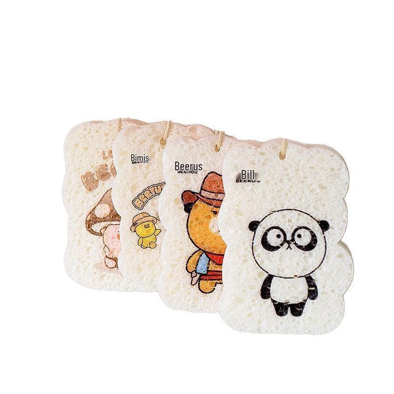 Cartoon Print, Non-Greasy Sponge: Stain-Removing Water-Absorbent Kitchen Cleaning Block from Compressed Wood Pulp Cotton.