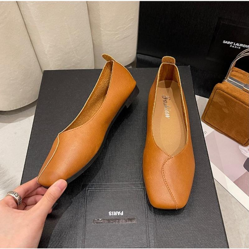 

Модная новая обувь для женщин Ретро женские балетки Обувь слипоны Лоферы Квадратный носок Неглубокий вырез Женская повседневная обувь Легкая 42 коричневый
