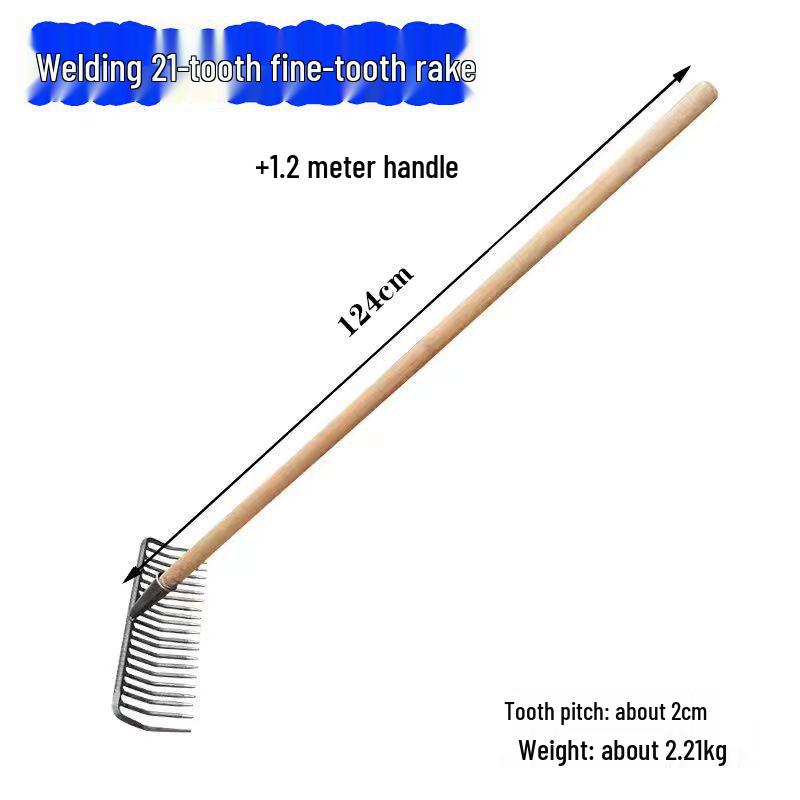 Old-Fashioned Fine-Toothed Stone and Clamming Rake Set for Raking Grass, Leaves, and Leveling Soil