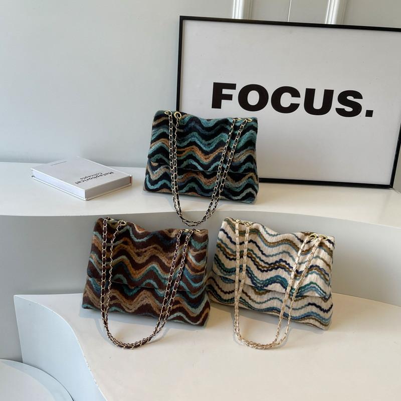 2024 Spring Hong Kong Style Grid Fabric Bag Street Fashion Nylon Crossbody Shoulder Tote