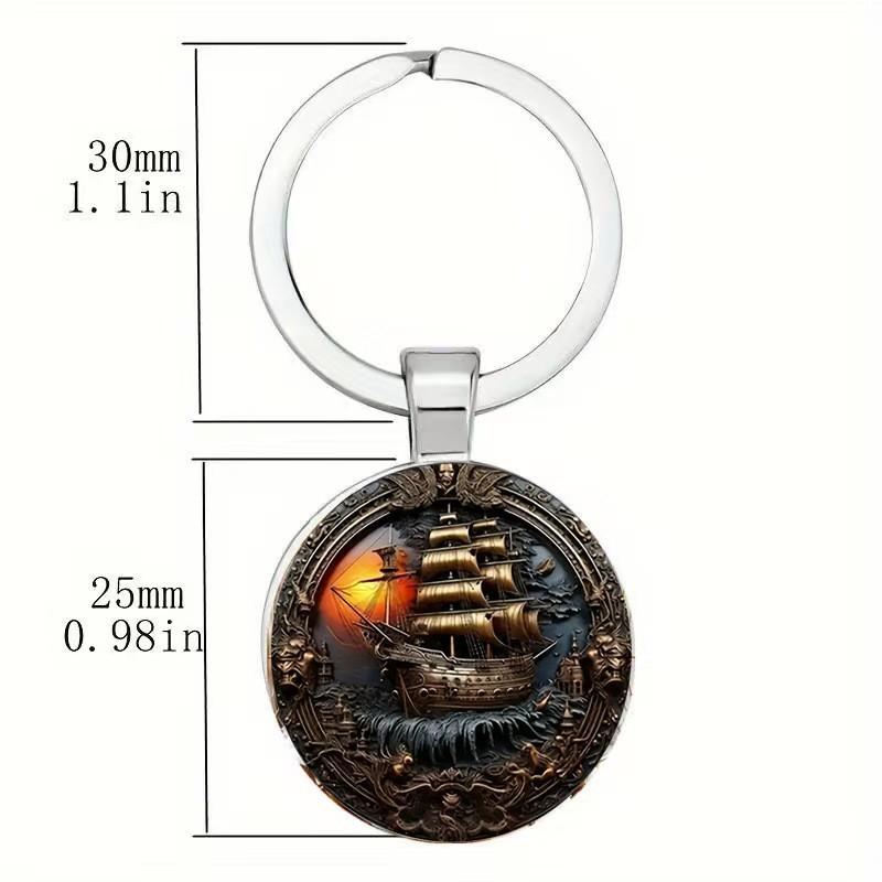 Artistic Zinc Alloy Keychain With Sunset Boat Pattern For Friends And Colleagues