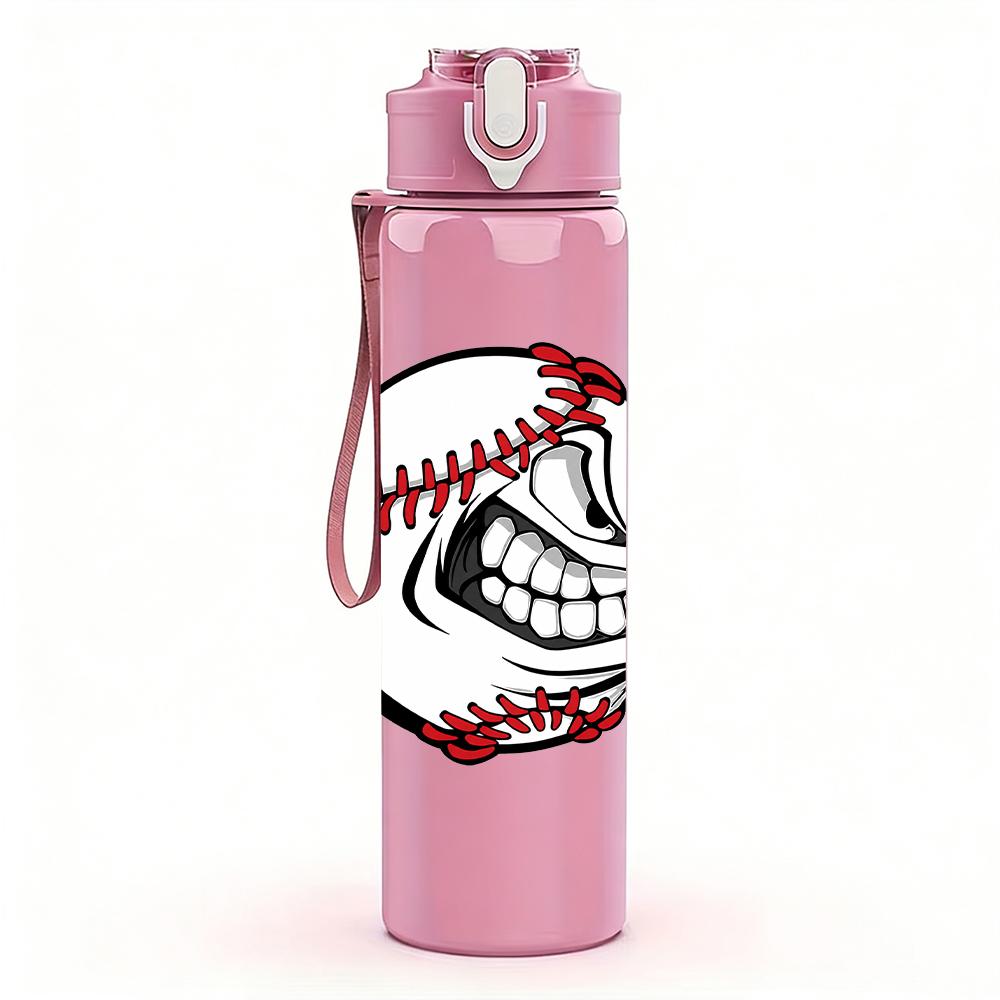 1PC Angry Stitched Baseball Face Art 750ml Color Plastic Water Bottle Leakproof Flip Straw Lid For Sports Office Home Use