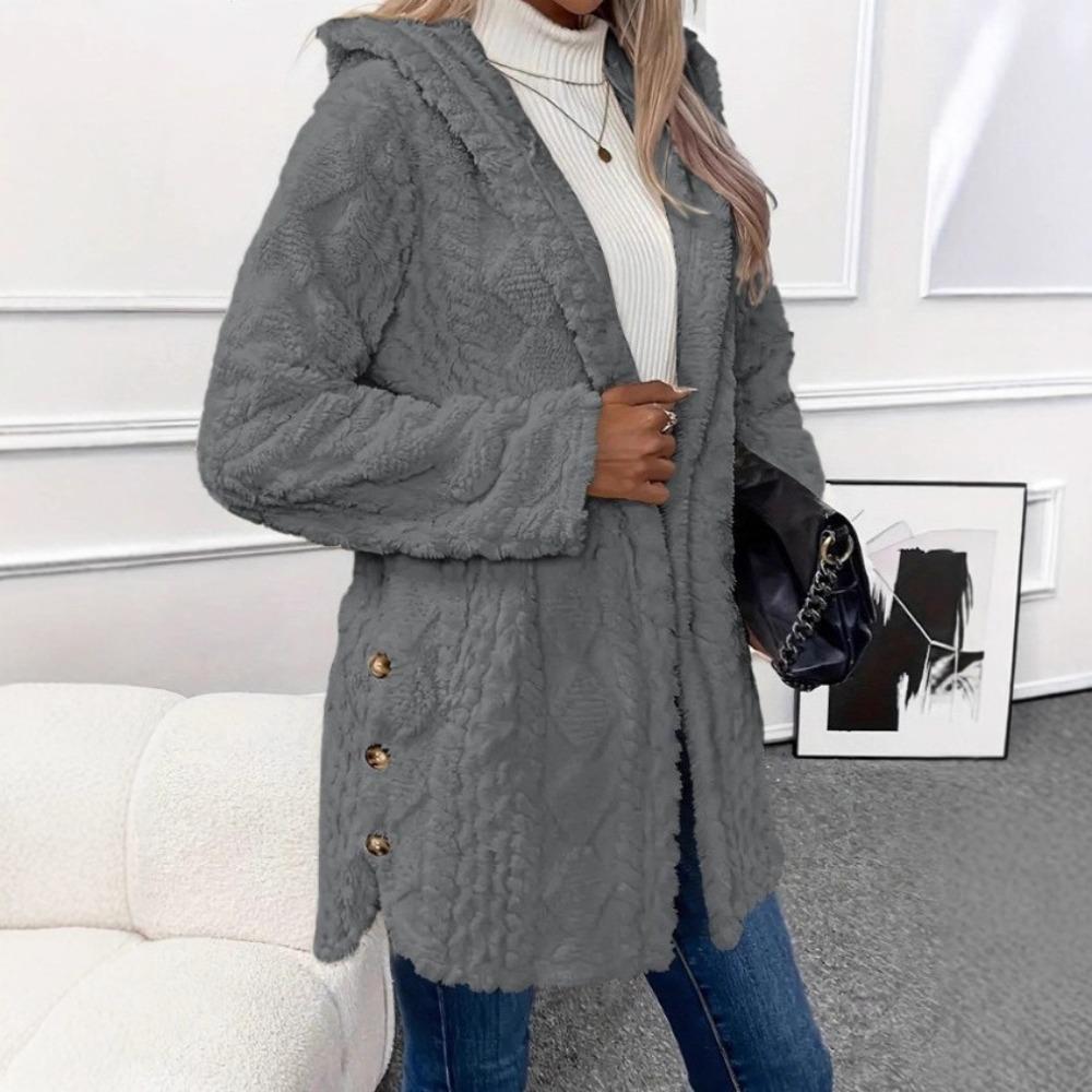Women's Hooded Long Sleeve Fleece Coat Loose Fit Casual Winter Jacket for Daily Outdoor Wear