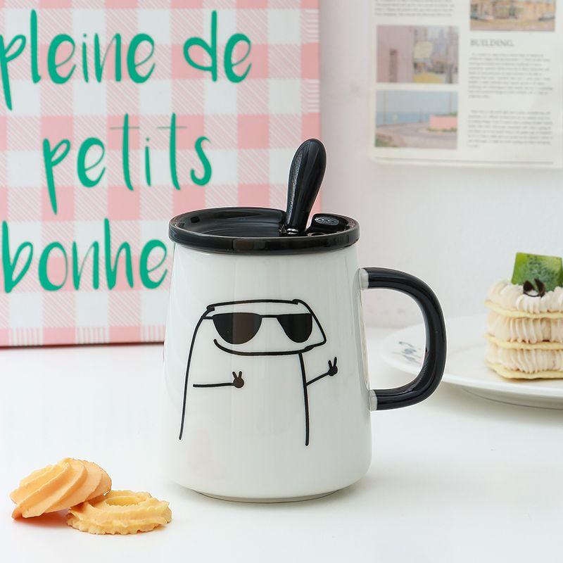 Simple Cartoon Ceramic Mugs Creative Personality Couple Mug Coffee Mug Men's Women's Milk Mugs Home Water Cup Drinkware