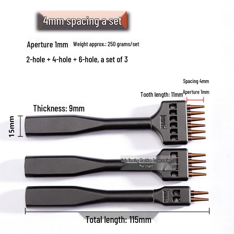 Black Round Hole Punch Set for DIY Leather Craft - 2, 4, 6 Holes