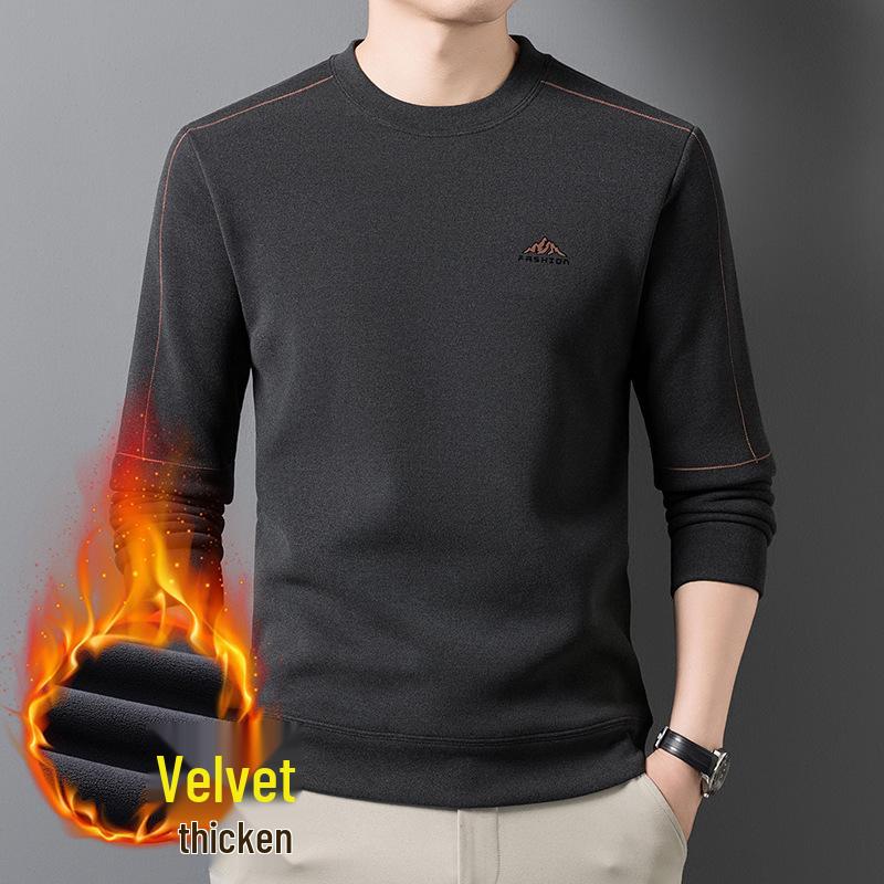 Men's Plus Velvet Thickened Versatile Winter Hoodie - Mid-Aged & Young, Warm Round Neck Long Sleeve Base Layer