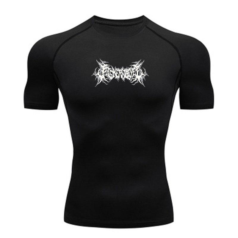 Men's Quick Dry Compression Workout T-Shirt, Stretchy Breathable Athletic Gym Tee with Stylish Extreme Text Print for Running Training Fitness