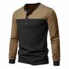 Men's Loose Fit Long Sleeve Shirt with Color Block Button Placket Casual Commute Top