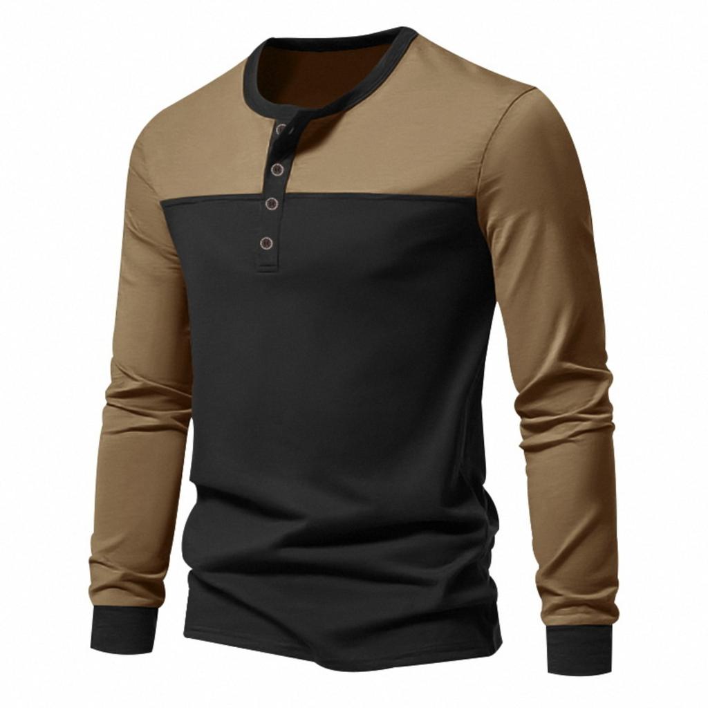 Men's Loose Fit Long Sleeve Shirt with Color Block Button Placket Casual Commute Top