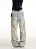 Men's Mid Rise Washed Cat Whisker Barrel Jeans Loose Wide Leg Denim Pants American Vintage High Street Y2K Casual Four Seasons Long Trousers