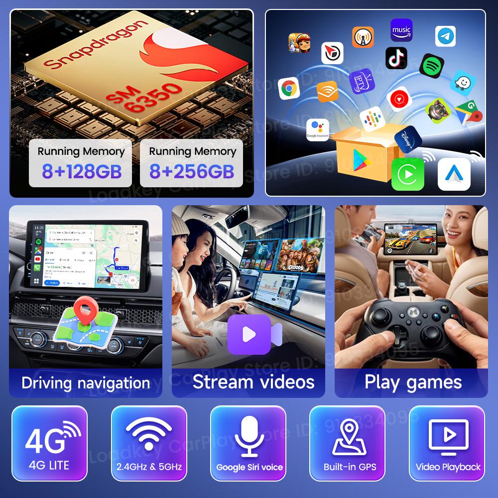 BER1 CarlinKit 3 In 1 Android 15 CarPlay Ai Box Wireless Adapter Android Auto Qualcomm SM6350 128GB 8-Core for Youtube Netflix FOTA