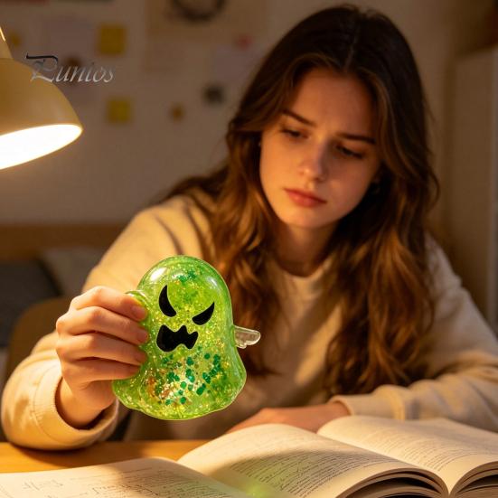 Glitter Ghost Toy Halloween Stress Relief Toy, Spooky Squeeze Sensory Clear Fidget for Focus and Relaxation