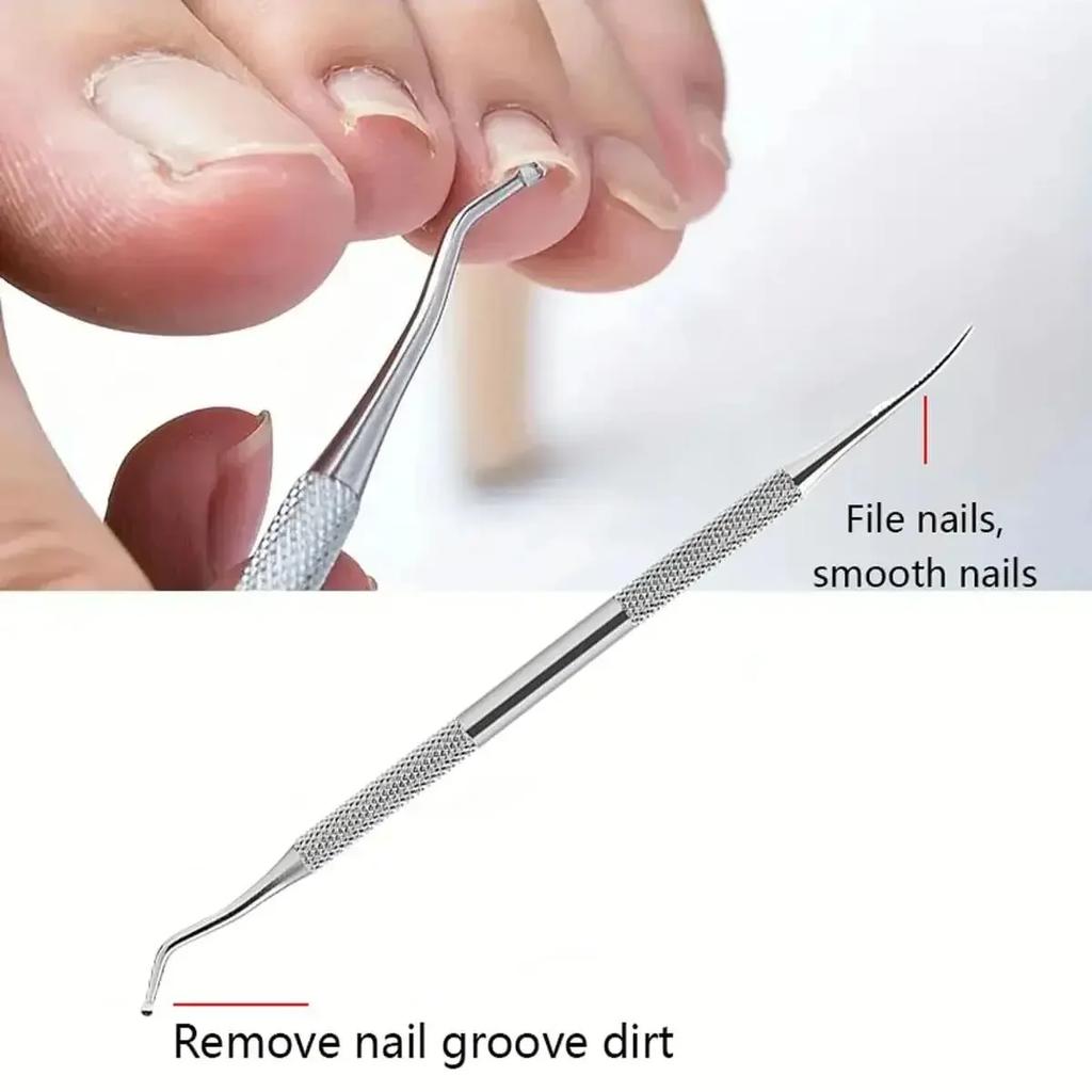 Doppelseitiger Edelstahl Entferner Maniküre Stäbchen Werkzeug Abgeschrägte Nagelfeile Kreis Abgeschrägter Kopf Nagelhautschieber