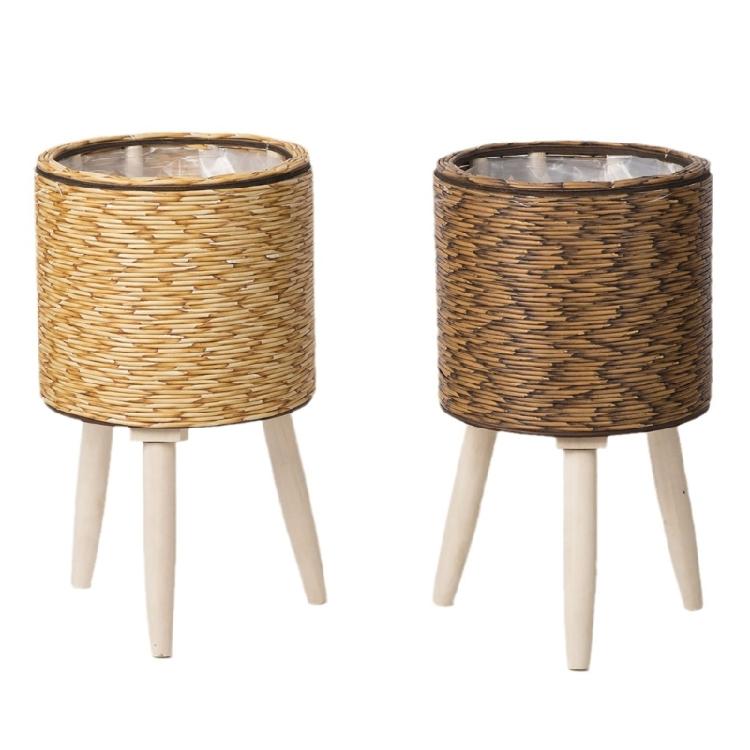 Handcrafted Yellow Rattan Plant Stand Durable And Portable Holder For Showcasing Green In Homes Offices Or Patios