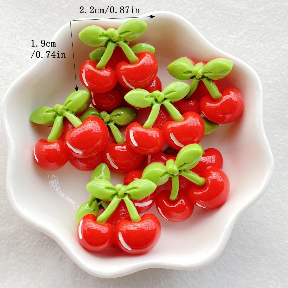 10Pcs New Cute Resin Red Cherries, Strawberries Flat Back Fit Phone Deco Parts Embellishments For Hair Bows Accessories