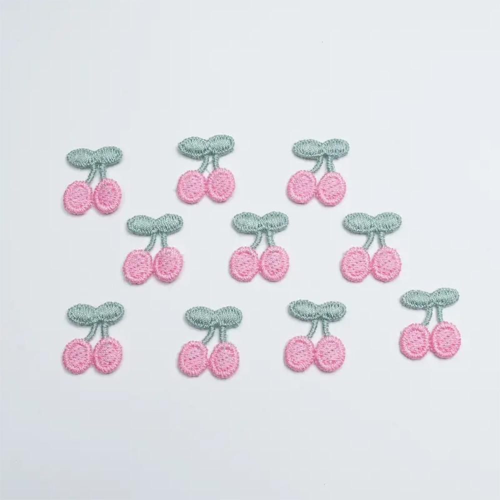 

10 шт. Розовые вышитые нашивки с вишнями, аппликация, нашивка для одежды, украшение