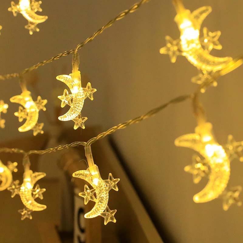 LED String Lights Ramadan Eid Decorations Star Moon Castle Theme Indoor Outdoor Festival Lighting