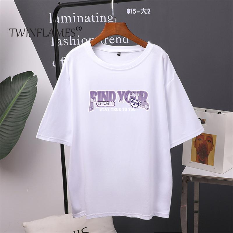 Letter Printed T Shirt Women  Summer Chic Tees Cotton Elegant Clothes Loose Casual Pullover Tops