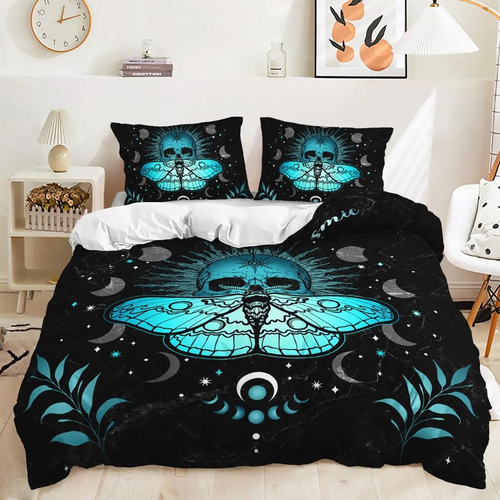 Gold Gothic Moth Duvet Cover Set Plant Pattern Bedding Sets Ultra Soft Lightweight Microfiber Queen King Comforter Cover 2/3 Pcs