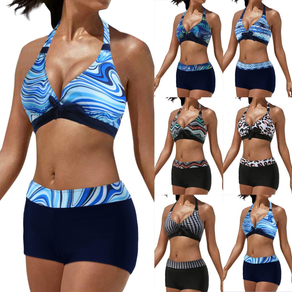 Women Summer Beach Holiday Halter Printed Bikini