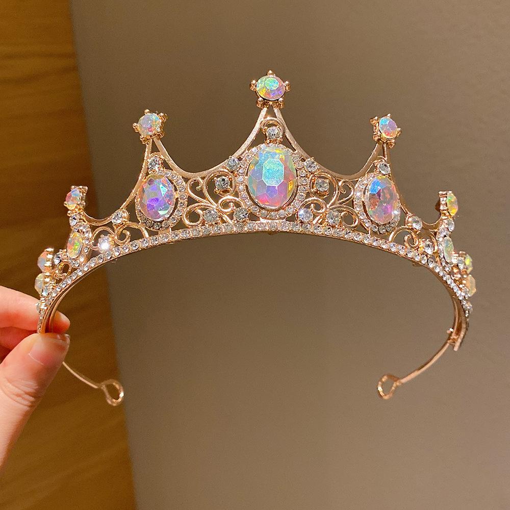 High-End Crown Headgear Princess Children'S Light Luxury Crystal Crown Birthday Gift Girls June 1 Performance Crown Hair Accessories