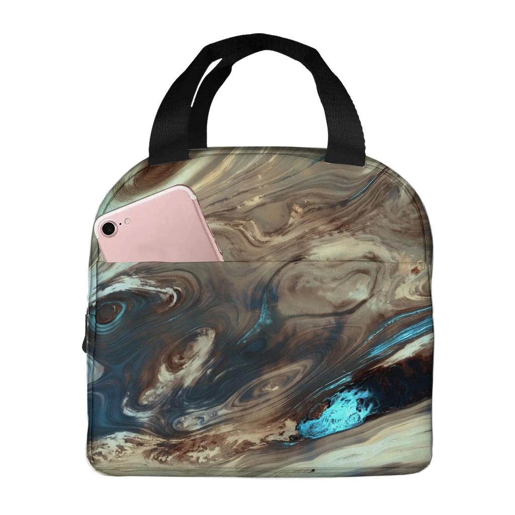 Ink Painting Marble Portable Aluminum Foil Thickened Insulated Office Lunch Bag Waterproof Lunchs Bags Tote Bags