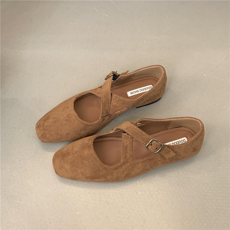 French Retro Cross-strapped Mary Jane Shoes Leopard Print Light Mouth Not Tired Feet Single Shoes Fairy Soft-soled Ballet Flats