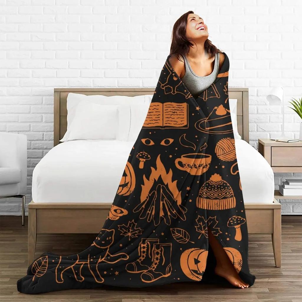 Nopți de toamnă Pături de Halloween Decor de flanel Dovleac Multifuncțional Pătură ultra-moale pentru așternut Cuvertură de dormitor