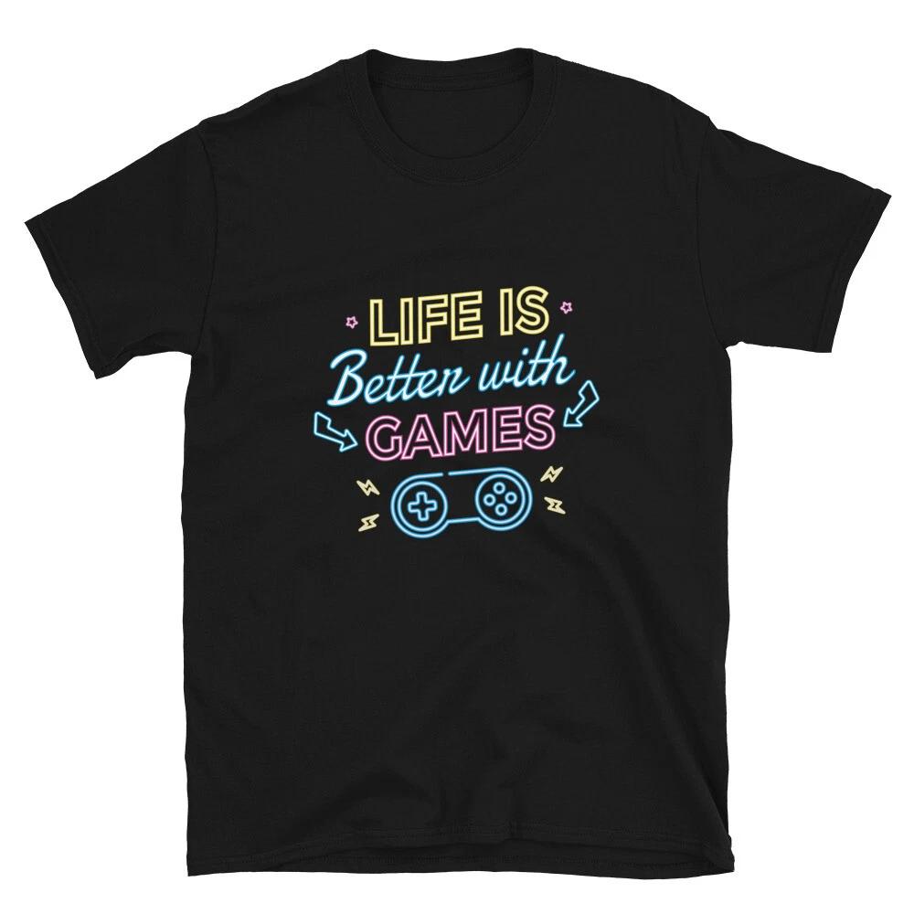 Gamer Retro Text Design Life Is Better With Games Classic Fit T-Shirt XL