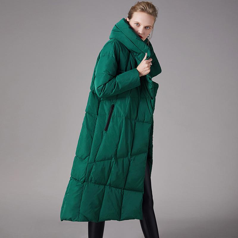 Down jacket women's winter clothing new white duck down thickened stand-up collar loose women's down jacket medium and long