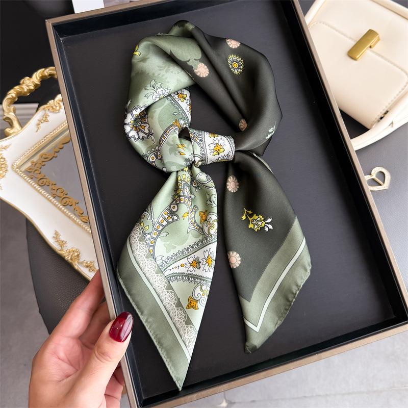 Luxury Retro Paisley Print Women Silk Scarf Bandana Hair Bands 70Cm Square Scarves Smooth Summer Satin Hijab Wrap Headband