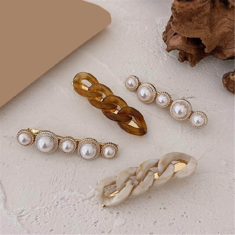 Elegant Chain Barrettes Delicate Pearls Hair Clip for Women Girls Fashionable Hair Ornament Sweet Hairpin