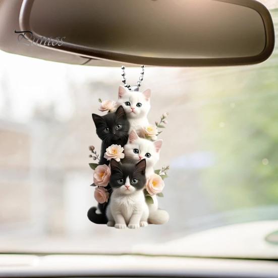 Cat Hanging Ornament Car Rearview Mirror Pendant with Lanyard Easy To Hang Adorable Appearance Cat-Shaped Xmas Tree Pendant