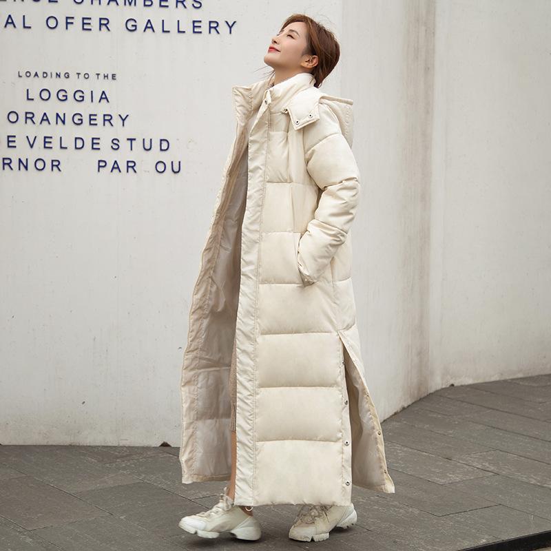 Women's 2024 Extra Long Thickened Hooded Cotton Coat - New Korean Style Winter Outerwear