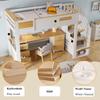 Hoogslaper 90x200 cm Wit Natuurlijk Hout, met Bureau, Lades, Opbergtrap en Hangplank, Ruimtebesparend Functioneel Bed voor Kinderkamer