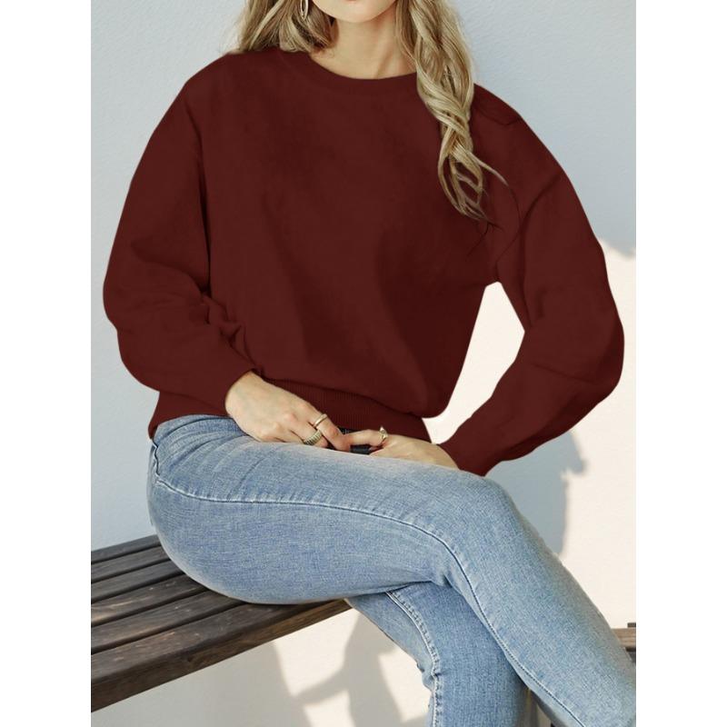 VEZFAA Damenmode Lässig Herbst Winter Liebesbrief Druck Langarm O-Ausschnitt Pullover