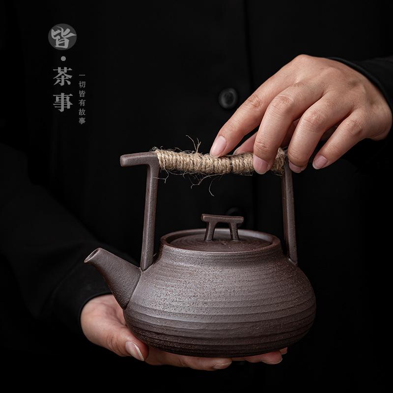 Coarse Pottery Tiliang Teapot Retro Stove Boiling Pot Kung Fu Brewing Teapot Chinese Style Home Tea Ceremony Water Kettle