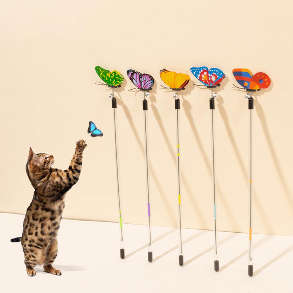 

Retractable Cat Teaser Wand with Spring Butterfly - Extendable Cat Pole, Interactive Toy to Lure Cat Scratching,