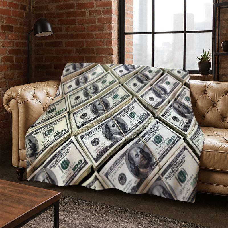 Cartoon Dollar Euro Money Rich Flannel Blanket Soft Warm Throw Blanket for Bedroom Living Room Bed Travel Camping Picnic Gift