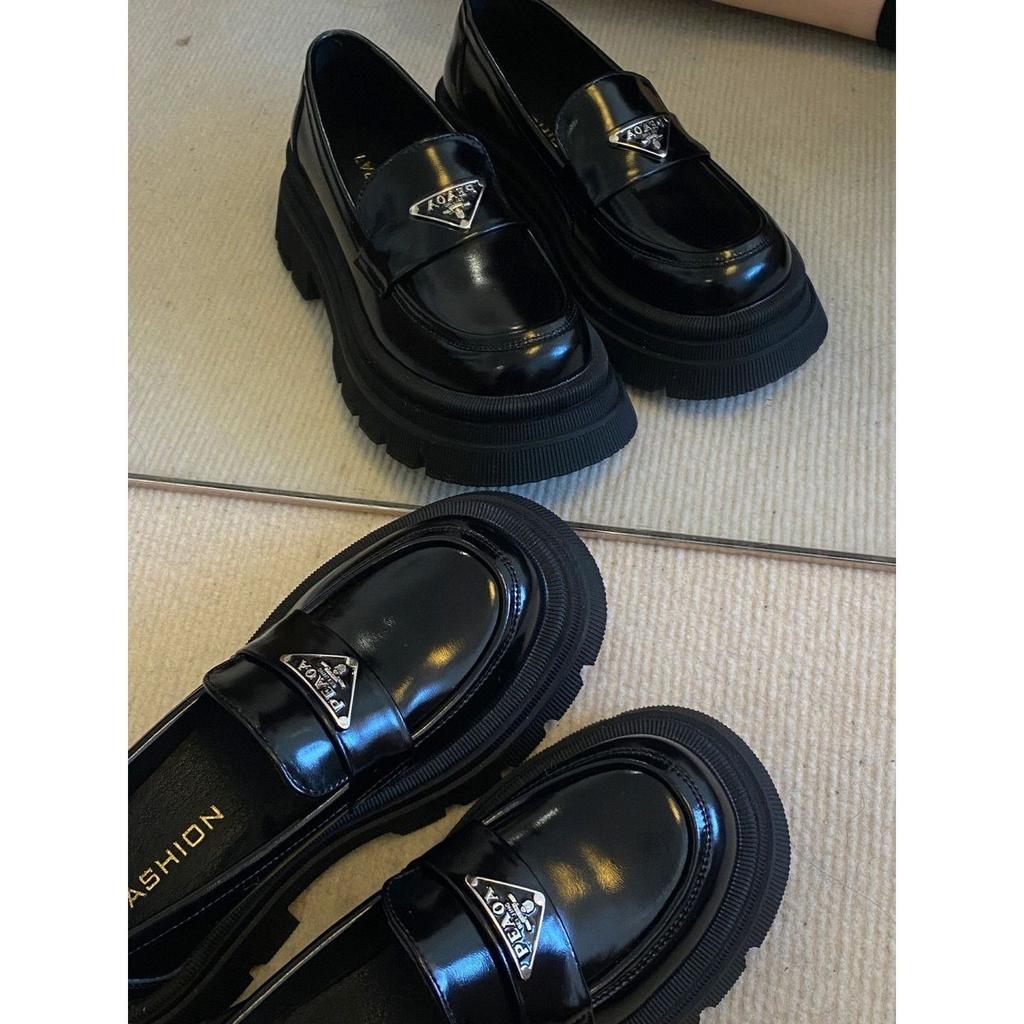 Damskie wiosenne nowe modne retro wszechstronne platformowe antypoślizgowe małe skórzane buty z okrągłym noskiem