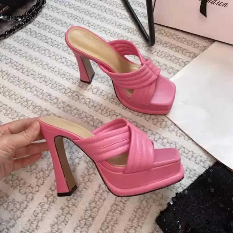 Модные летние босоножки на высоком каблуке, женские черные водонепроницаемые сабо на платформе, универсальные элегантные туфли на тонком каблуке-шпильке 39 розовый