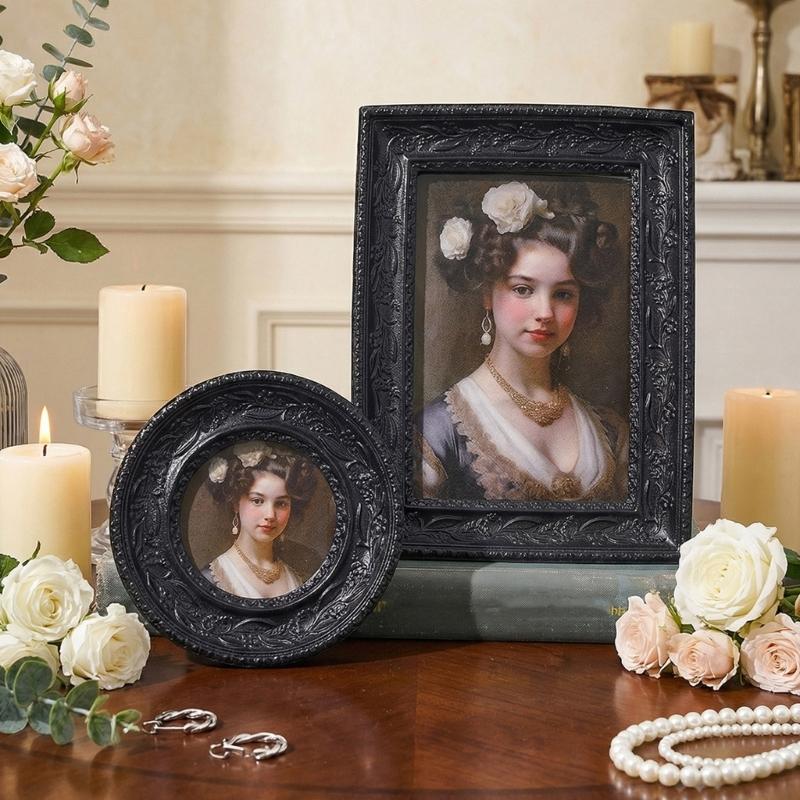 Artistic Resin Picture Frame With Detailed Florals Pattern Halloween Gothic Black Photo Frame Perfect For Party Decoration