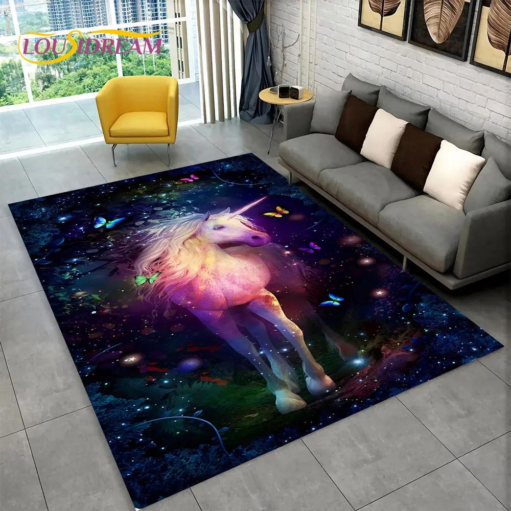 Tapis de sol antidérapant en forme de licorne 3D pour salon, chambre d'enfant, canapé, paillasson