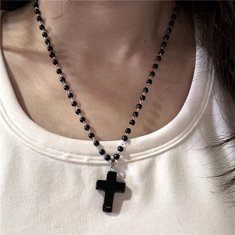 Gotischer Vintage Glas Rotkreuz Anhänger Schwarze Seil Kette Für Damen Herren Paar Schmuck Ästhetisch Trendige Accessoires Großhandel