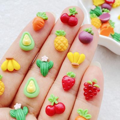 50Pcs Cute Mini Cartoon Cherry, Pineapple, Strawberry Fruits Nail Art Resin Designer Charms DIY Craft For Nail 3D Decorations E
