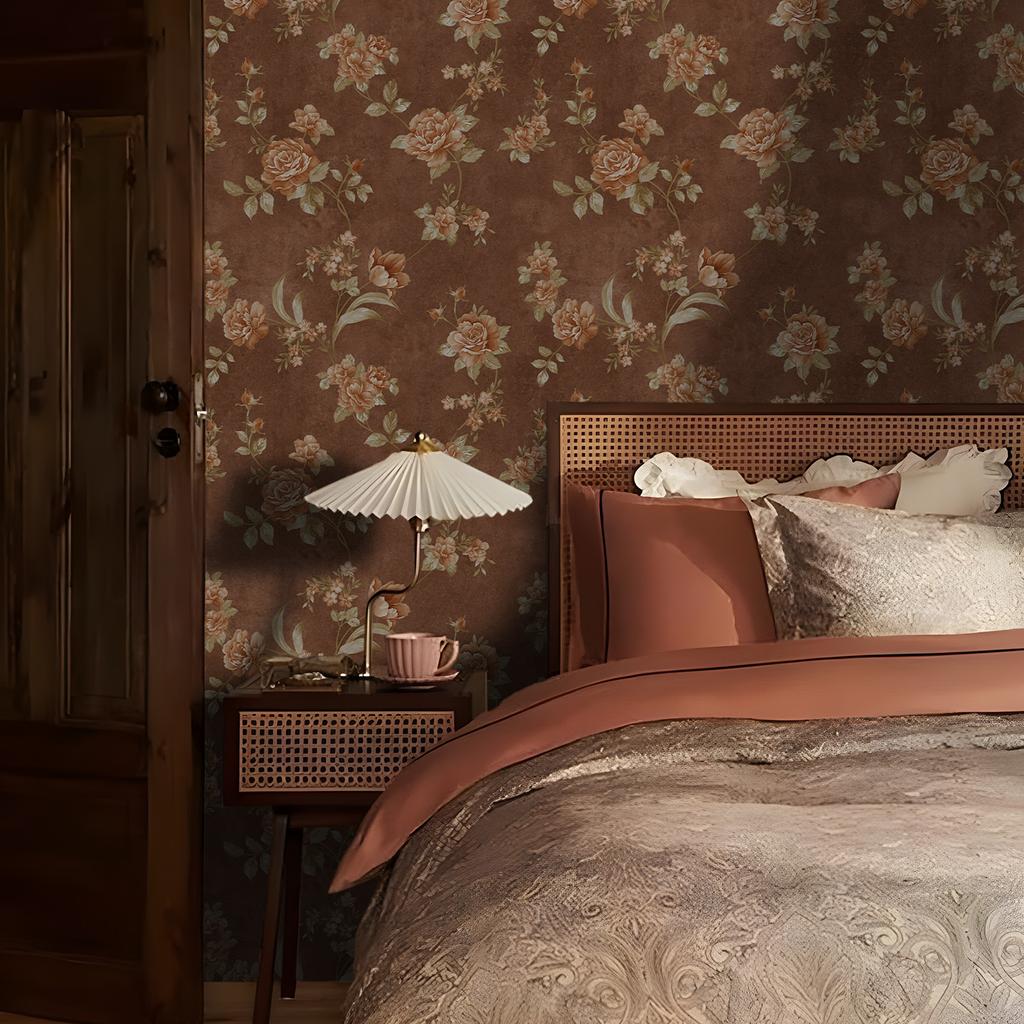 Vintage American Rose Wallpaper Bedroom Furniture Renovation Sticker Color Change Shoe Cabinet Wardrobe Door Sliding Door Transformation Wallpaper