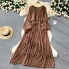 French Vintage Evening Dress Elegant Asymmetrical Ruffle O Neck Long Sleeve Lace Up Spliced Chic High Street Autumn Clothing