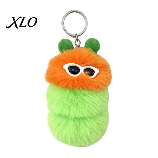 Caterpillar Plush Keychain Sunglasses Keychain, Soft Backpack Purse Charm Bag Charm, Colorful Stuffed Keyring Pendant